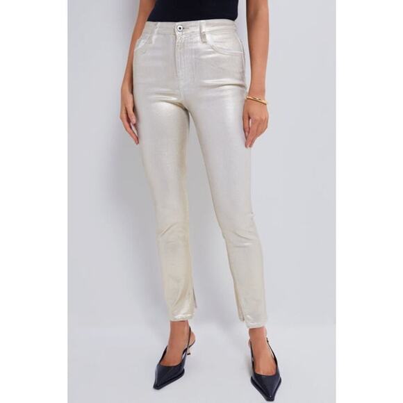 Simkhai Denim - Tuckernuck SIMKHAI Gold Foil Rae High Rise Ankle Skinny Pants NWT Size 28